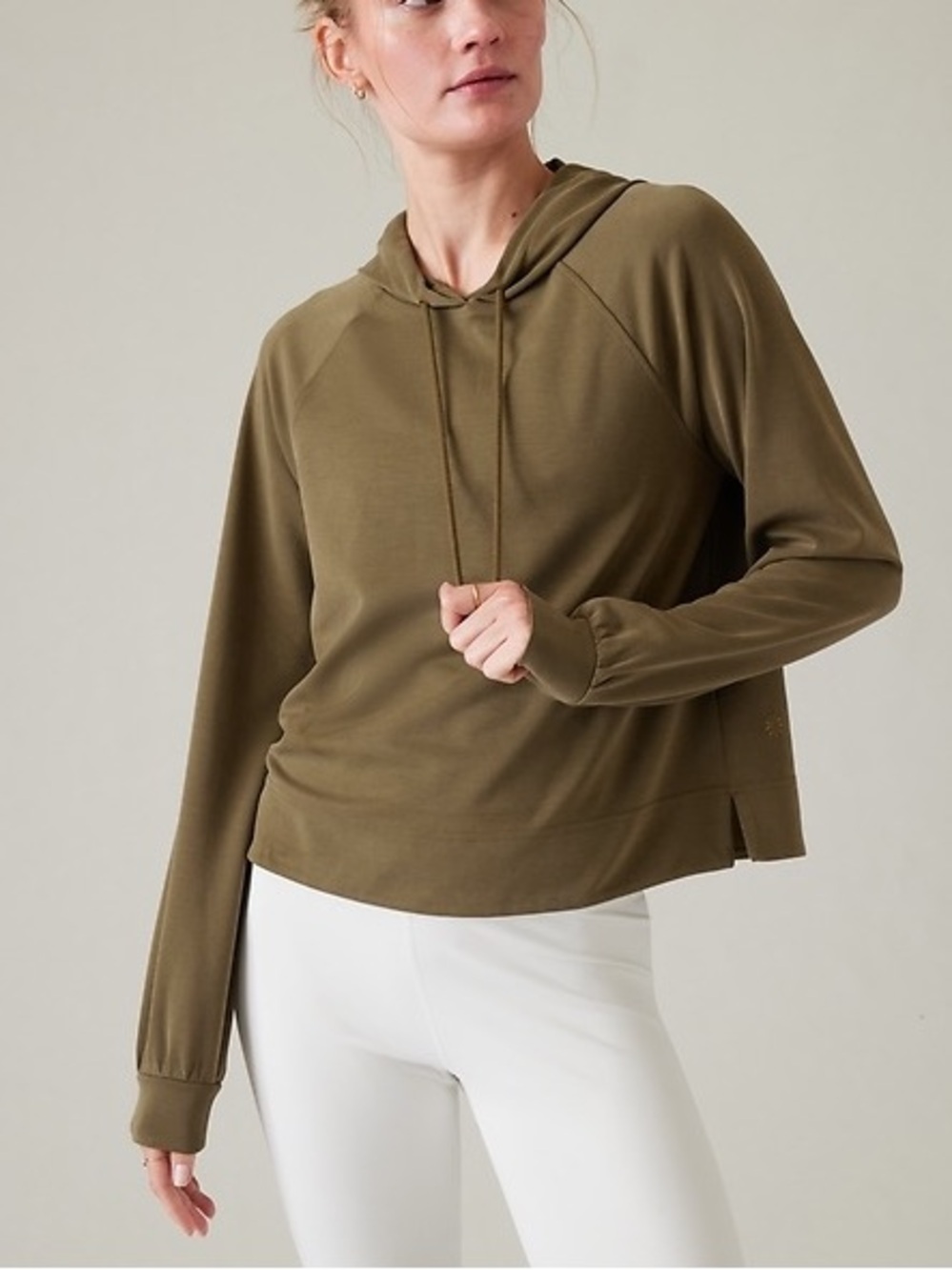 Athleta Seasoft Cropped Hoodie Acadia Olive Green Sweatshirt size Large NWT